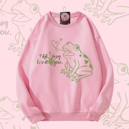 THE FROG LOVE YOU カエルグラフィック ユニセックス スウェットシャツ - ピンク - 5XL - image 2