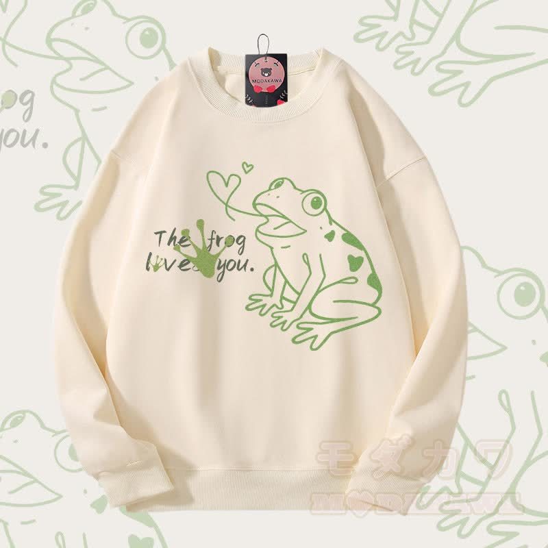 THE FROG LOVE YOU カエルグラフィック ユニセックス スウェットシャツ - ベージュ - 5XL - image 1