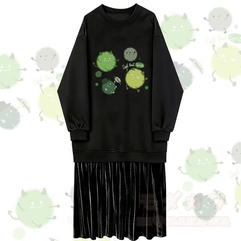 キュートなジャームグラフィックのフェイクレイヤードフリース裏地スウェットシャツドレス - 黒 - 2XL - image 1