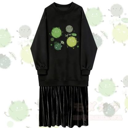 キュートなジャームグラフィックのフェイクレイヤードフリース裏地スウェットシャツドレス - 黒 - 2XL - image 1