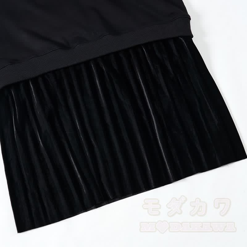 フラワーバタフライグラフィックフェイクレイヤードフリース裏地スウェットシャツドレス - image 2