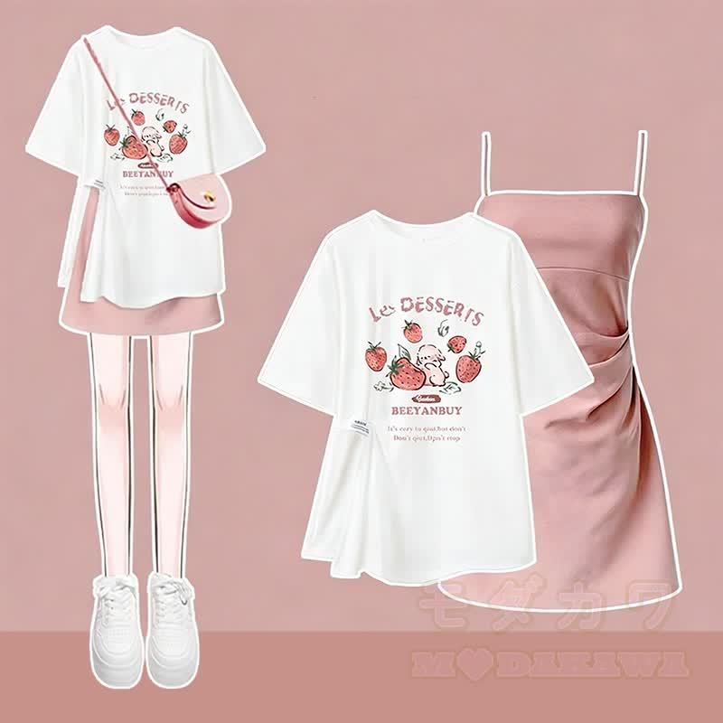 イレギュラーTシャツスリップドレスマッチングアウトフィット - 2ピースセットA - XL - image 1