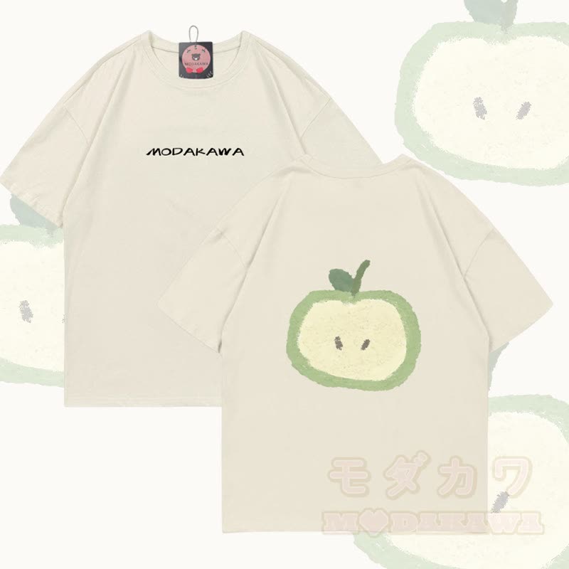 グリーンアップルグラフィックModakawa綿Tシャツ - ベージュ - 5XL - image 1