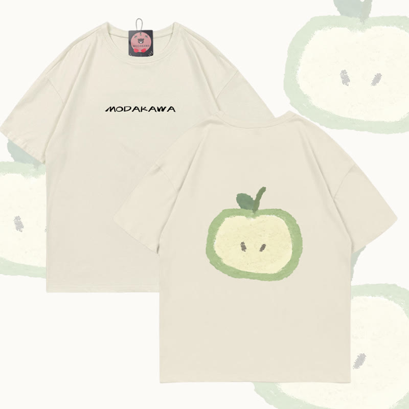 Green Apple Graphic Modakawa Cotton T-shirt - Beige - 5XL - image 1
