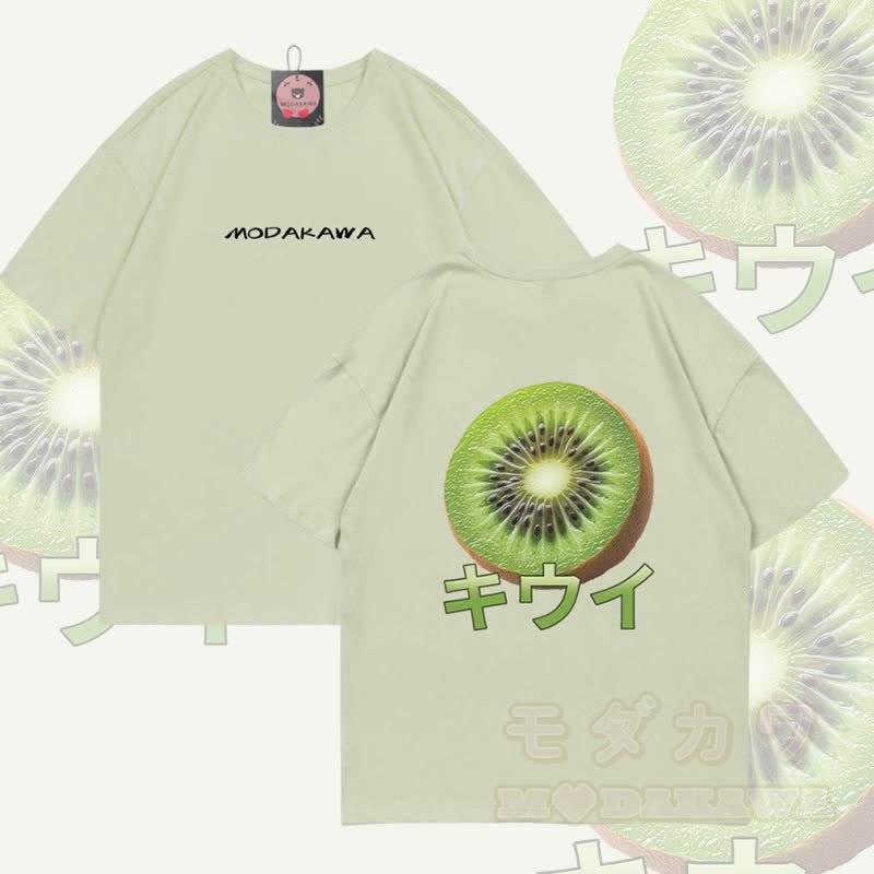 キウイグラフィックModakawa綿Tシャツ - ライトグリーン - 5XL - image 4