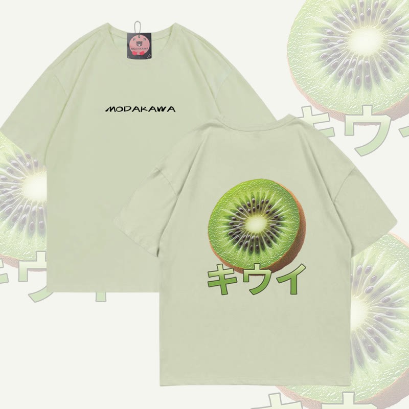 Kiwi Graphic Modakawa Cotton T-shirt - Light Green - 5XL - image 4