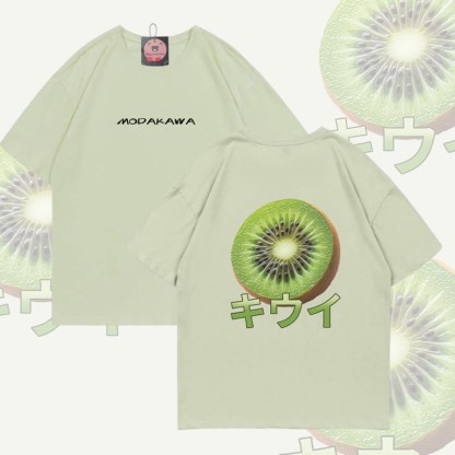 Kiwi Graphic Modakawa Cotton T-shirt - Light Green - 5XL - image 4