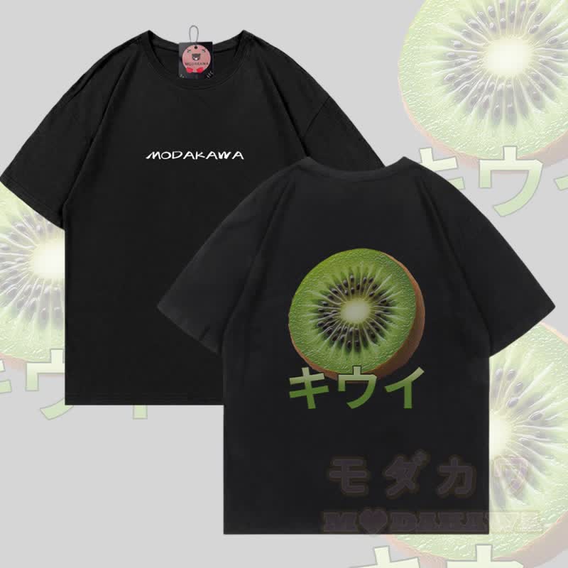 キウイグラフィックModakawa綿Tシャツ - 黒 - 5XL - image 1