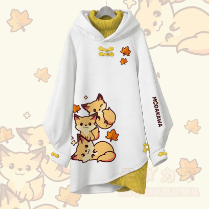 メープルリーフフォックスグラフィックModakawaバックルヴィンテージフード付きスウェットシャツドレス - 白 - 3XL - image 1