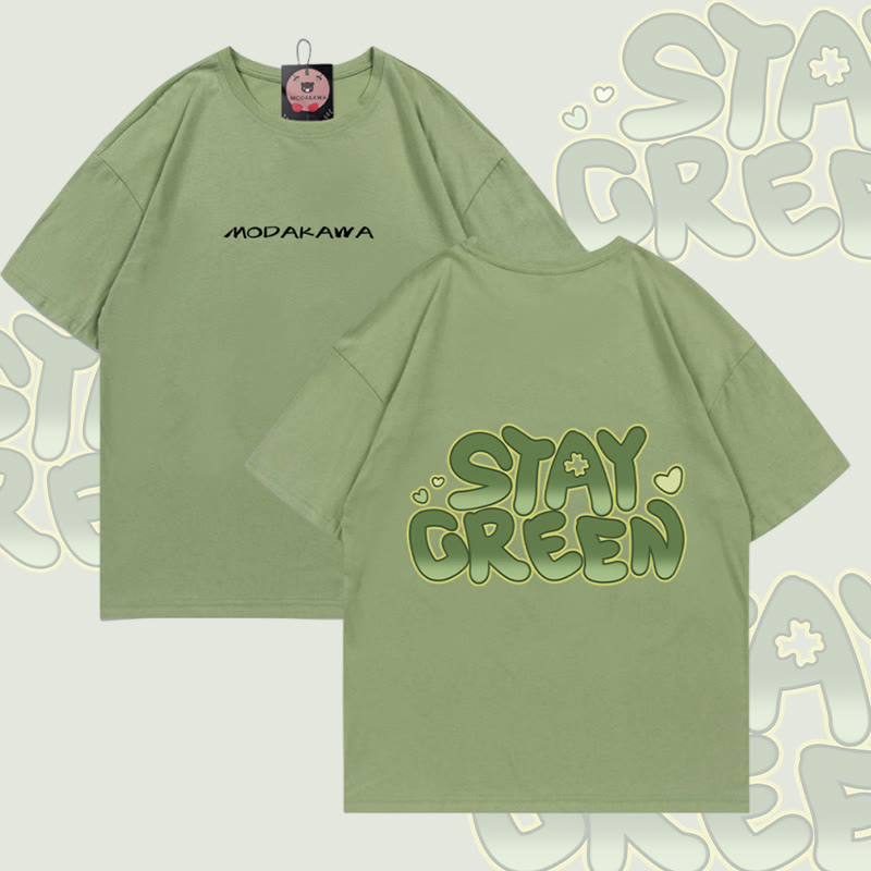 STAY GREEN Graphic Modakawa Cotton T-shirt - Green - 5XL - image 4