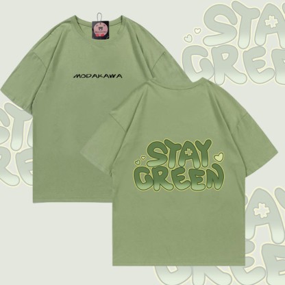 STAY GREEN Graphic Modakawa Cotton T-shirt - Green - 5XL - image 4