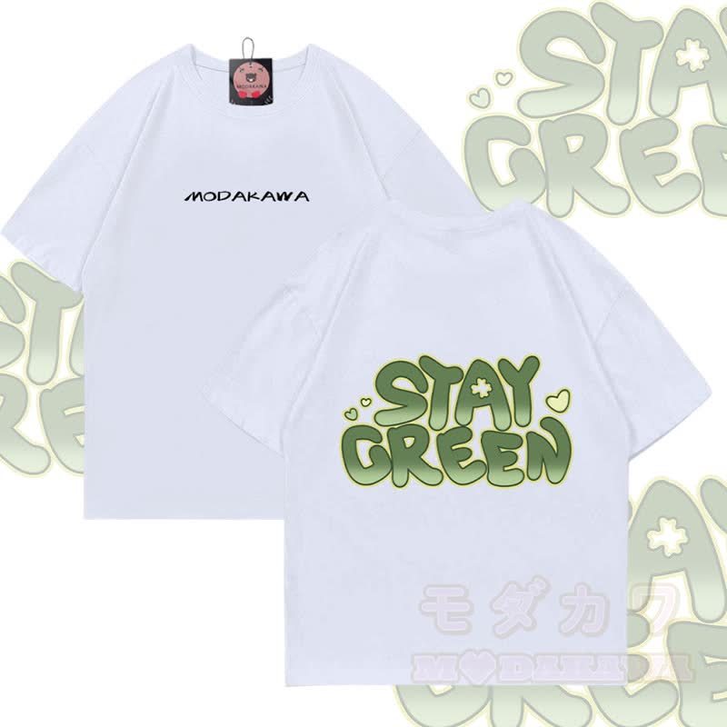 STAY GREEN グラフィックModakawa綿Tシャツ - 白 - 5XL - image 2