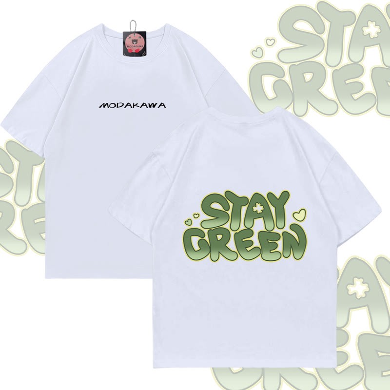 STAY GREEN Graphic Modakawa Cotton T-shirt - White - 5XL - image 2