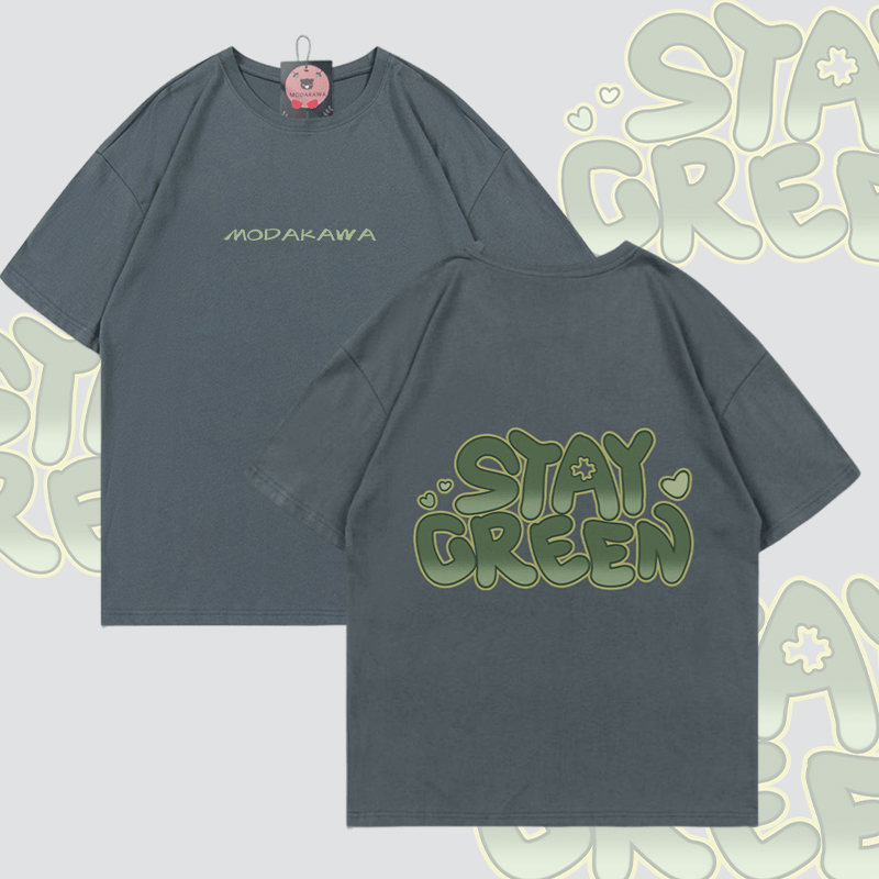 STAY GREEN Graphic Modakawa Cotton T-shirt - Light Grey - 5XL - image 3