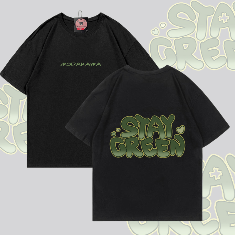 STAY GREEN Graphic Modakawa Cotton T-shirt - Black - 5XL - image 1