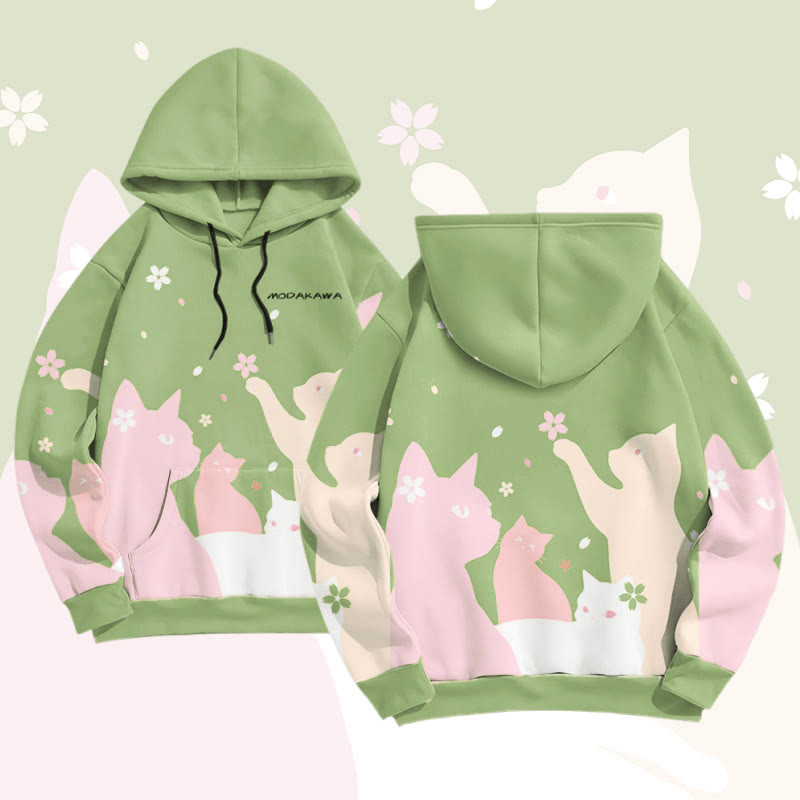 MODAKAWA 桜猫グラフィック 総柄 プルオーバーパーカー - Green - 5XL - image 1