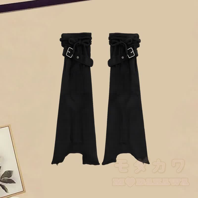 チェックシャツ、黒のタンクトップ、デニムショートパンツ、レッグウォーマーのマッチングコーデ - レッグウォーマー（シングル） - XL - image 5