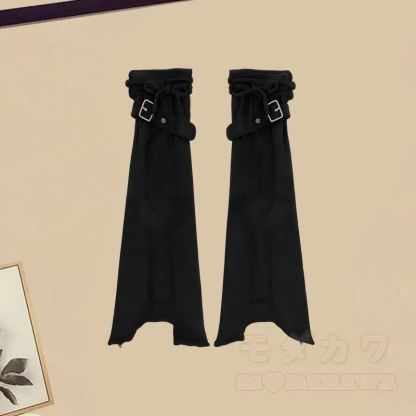 チェックシャツ、黒のタンクトップ、デニムショートパンツ、レッグウォーマーのマッチングコーデ - レッグウォーマー（シングル） - XL - image 5