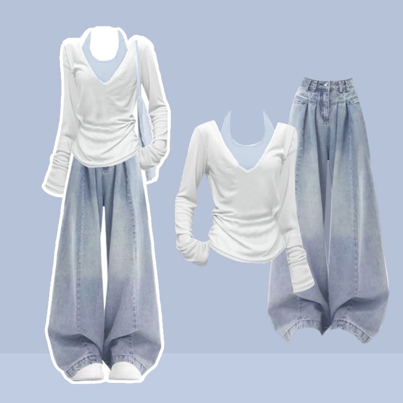 Halter Top Denim Pants Matching Outfit - Two Pieces Set - XL - image 1