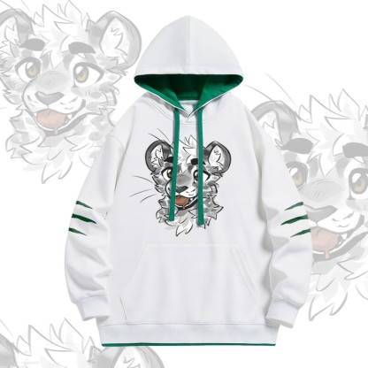 MODAKAWA X atka Cheeky Tiger Face Graphic Oversized Contrast Lining Pullover Hoodie - White - 4XL - image 2