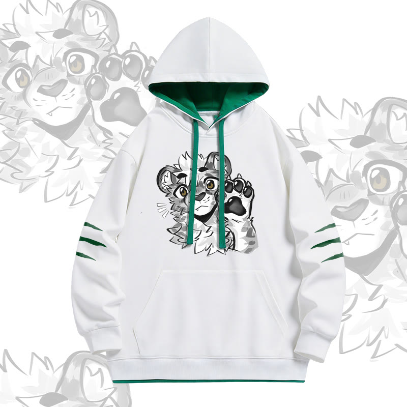 MODAKAWA X atka Tiger Paw Wave Graphic Oversized Contrast Lining Pullover Hoodie - White - 4XL - image 2