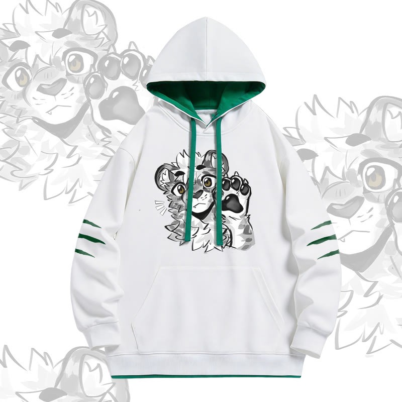 MODAKAWA X atka Tiger Paw Wave Graphic Oversized Contrast Lining Pullover Hoodie - White - 4XL - image 2