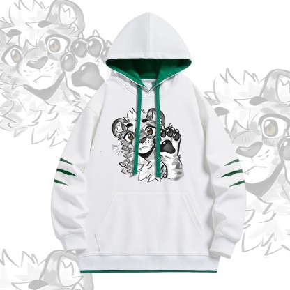 MODAKAWA X atka Tiger Paw Wave Graphic Oversized Contrast Lining Pullover Hoodie - White - 4XL - image 2