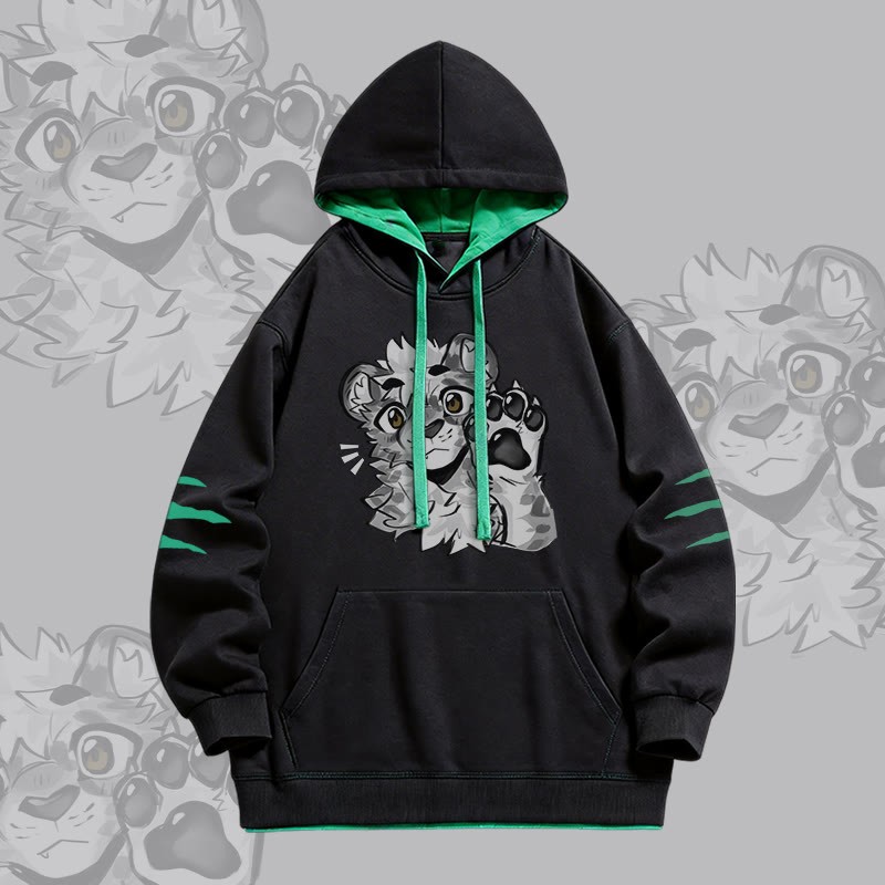 MODAKAWA X atka Tiger Paw Wave Graphic Oversized Contrast Lining Pullover Hoodie - Black - 4XL - image 1