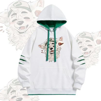 MODAKAWA X atka Fox Wants Meat Graphic Oversized Contrast Lining Pullover Hoodie - White - 4XL - image 2