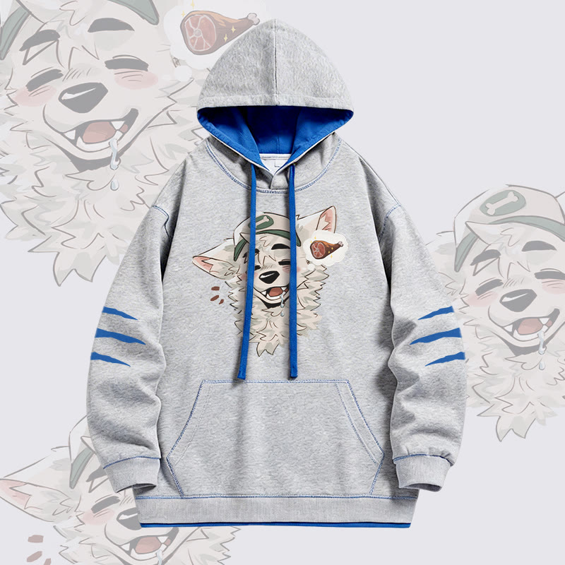 MODAKAWA X atka Fox Wants Meat Graphic Oversized Contrast Lining Pullover Hoodie - Grey - 4XL - image 1