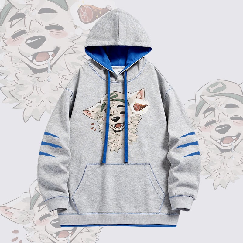 MODAKAWA X atka Fox Wants Meat Graphic Oversized Contrast Lining Pullover Hoodie - Grey - 4XL - image 1