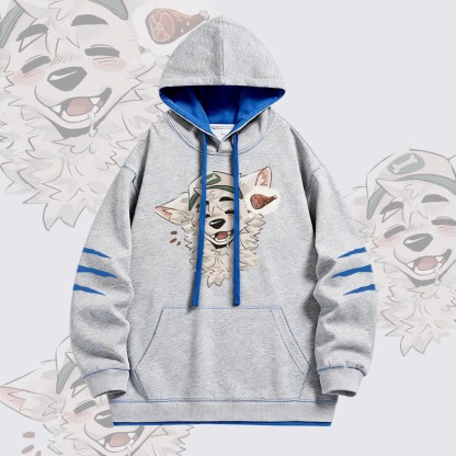 MODAKAWA X atka Fox Wants Meat Graphic Oversized Contrast Lining Pullover Hoodie - Grey - 4XL - image 1