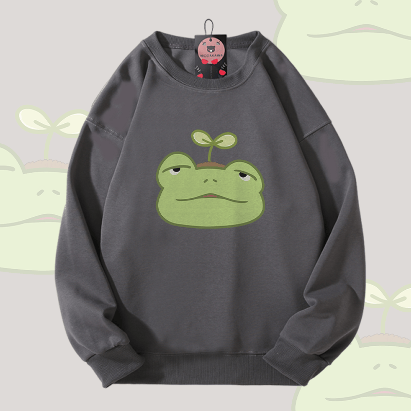 Sprout Frog Graphic Modakawa Unisex Sweatshirt - Dark Grey - 5XL - image 2