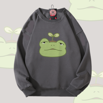 Sprout Frog Graphic Modakawa Unisex Sweatshirt - Dark Grey - 5XL - image 2