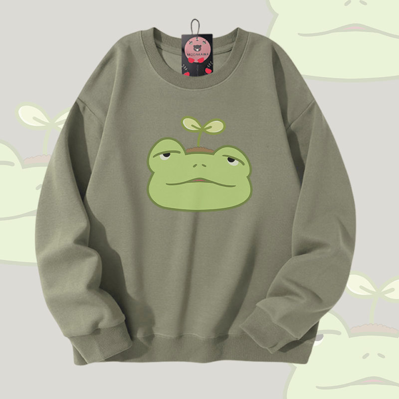 Sprout Frog Graphic Modakawa Unisex Sweatshirt - Light Khaki - 5XL - image 1