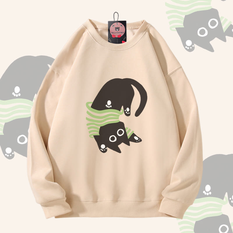 Upside Down Black Cat Graphic Modakawa Unisex Sweatshirt - Apricot - 5XL - image 1