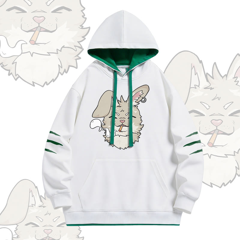 NABI Smoking Bunny Graphic Modakawa Oversized Contrast Lining Pullover Hoodie - White - 4XL - image 1