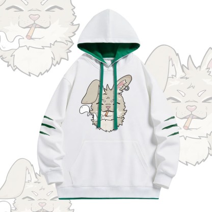 NABI Smoking Bunny Graphic Modakawa Oversized Contrast Lining Pullover Hoodie - White - 4XL - image 1