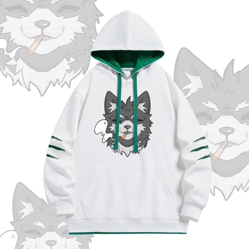 KODA Smoking Puppy Graphic Modakawa Oversized Contrast Lining Pullover Hoodie - White - 4XL - image 2
