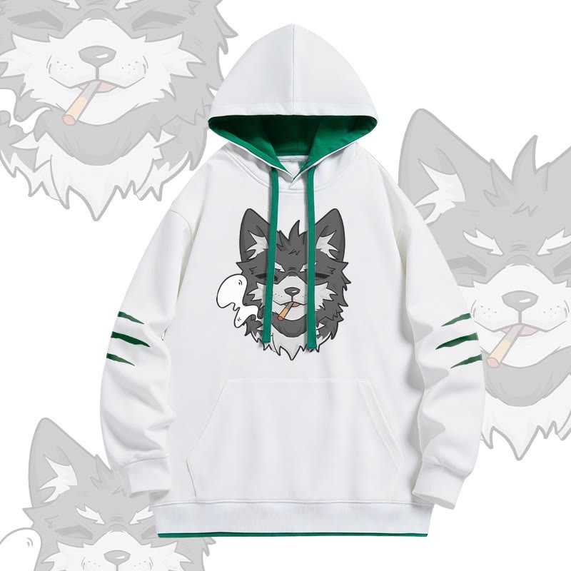 KODA Smoking Puppy Graphic Modakawa Oversized Contrast Lining Pullover Hoodie - White - 4XL - image 2