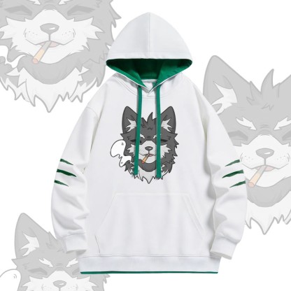 KODA Smoking Puppy Graphic Modakawa Oversized Contrast Lining Pullover Hoodie - White - 4XL - image 2