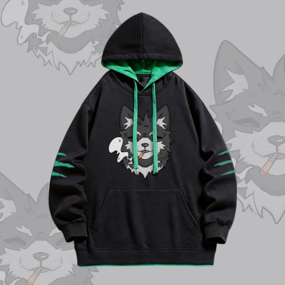 KODA Smoking Puppy Graphic Modakawa Oversized Contrast Lining Pullover Hoodie - Black - 4XL - image 1