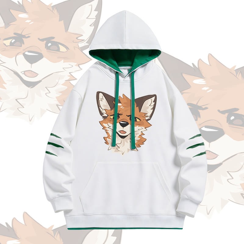 MODAKAWA X atka Squinty Fox Graphic Oversized Contrast Lining Pullover Hoodie - White - 4XL - image 1