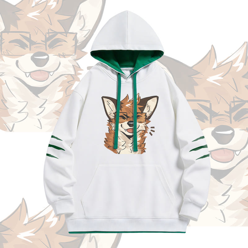 MODAKAWA X atka Fox Wearing Glasses Graphic Oversized Contrast Lining Pullover Hoodie - White - 4XL - image 1