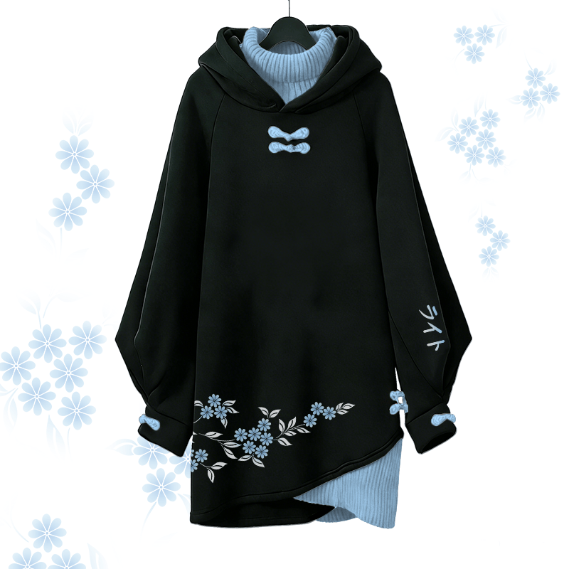 デイジーグラフィックModakawaバックル ヴィンテージ フード付きスウェットシャツドレス - Blue - 3XL - image 1