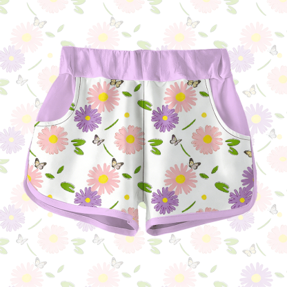 デイジーバタフライグラフィックModakawaショーツ - Purple - 5XL - image 1