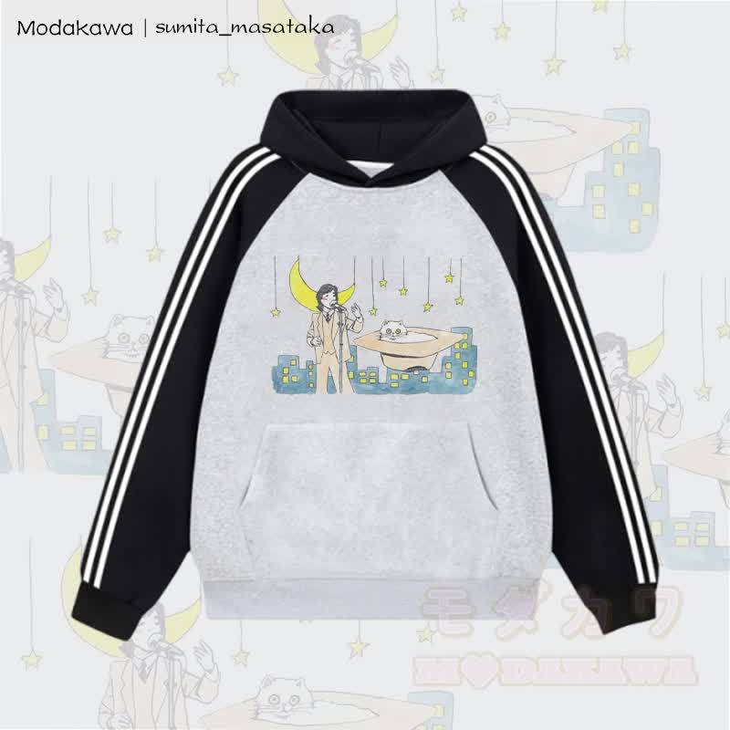 MODAKAWA X sumita_masataka シンガーと猫のグラフィックカラーブロック 裏起毛 パーカー - グレー - 2XL - image 1