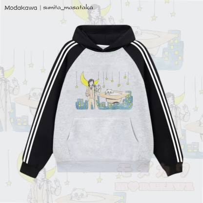 MODAKAWA X sumita_masataka シンガーと猫のグラフィックカラーブロック 裏起毛 パーカー - グレー - 2XL - image 1