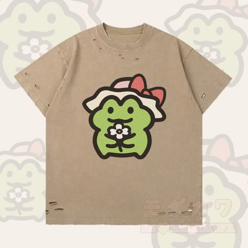 フラワーフロッググラフィックModakawaリップドTシャツ - 茶色 - 2XL - image 4