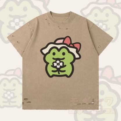 フラワーフロッググラフィックModakawaリップドTシャツ - 茶色 - 2XL - image 4